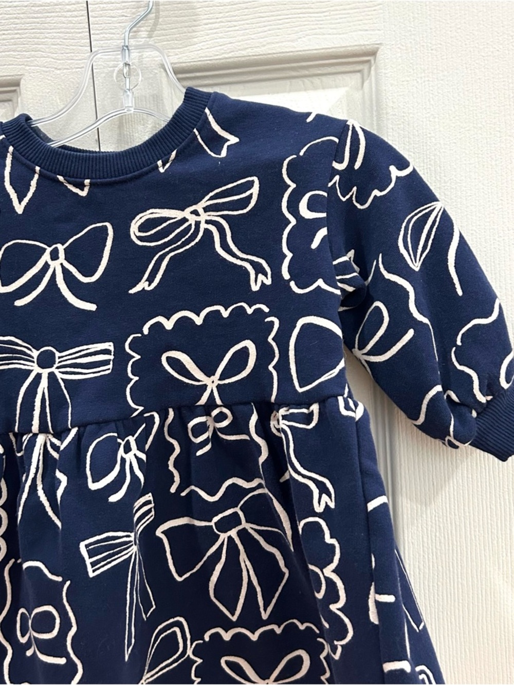 NEXT Baby Bow Print Dress – 12–18 Months – Navy Blue - Picture 3 of 6